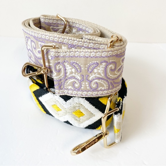 Ahdorned Crossbody Bag Strap Set of 2 Embroidered Paisley and Aztec Adjustable - Picture 4 of 7